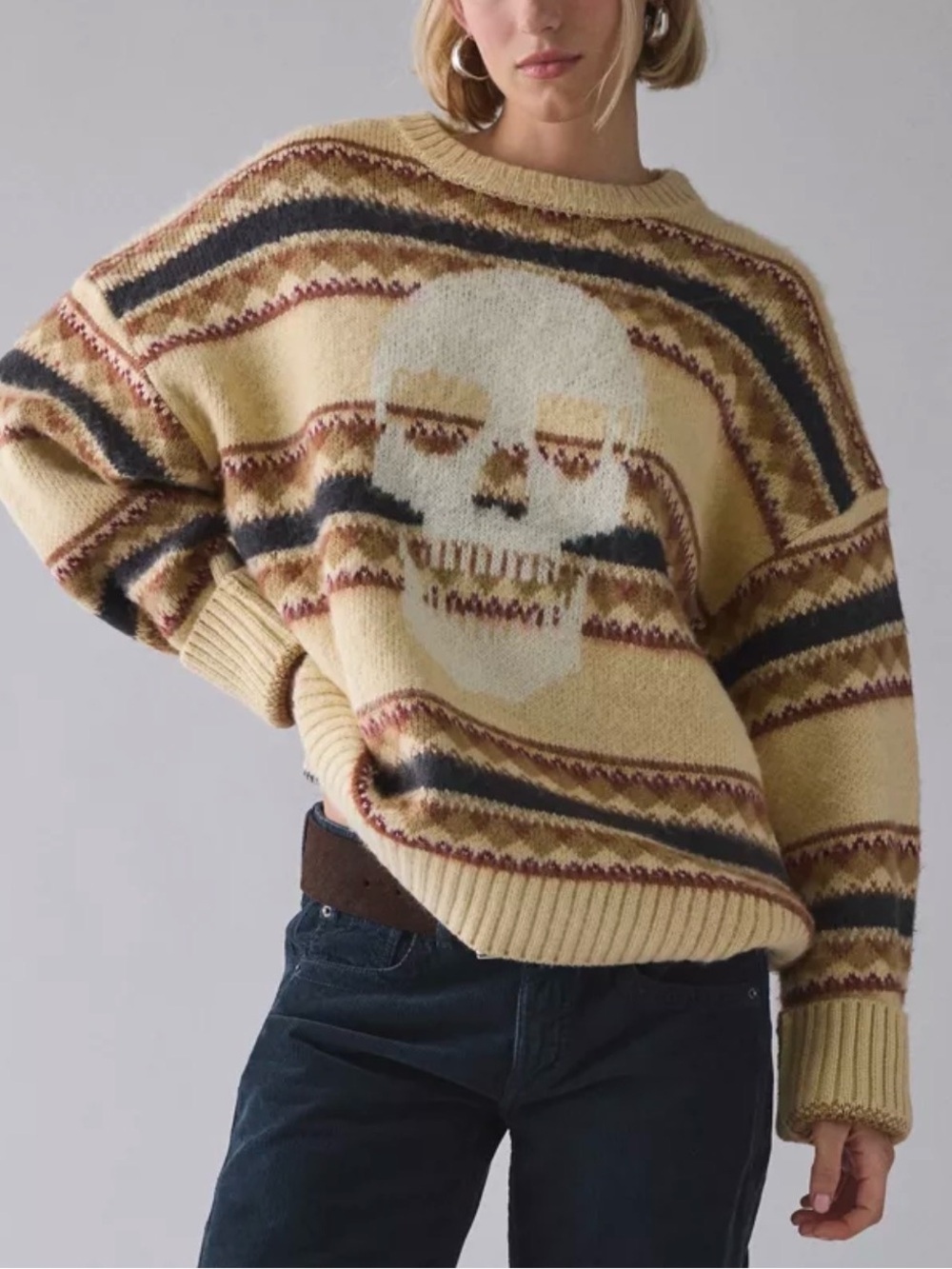 The Ragged Priest Fairisle Skull Knit Spooky Cozy Sweater Small